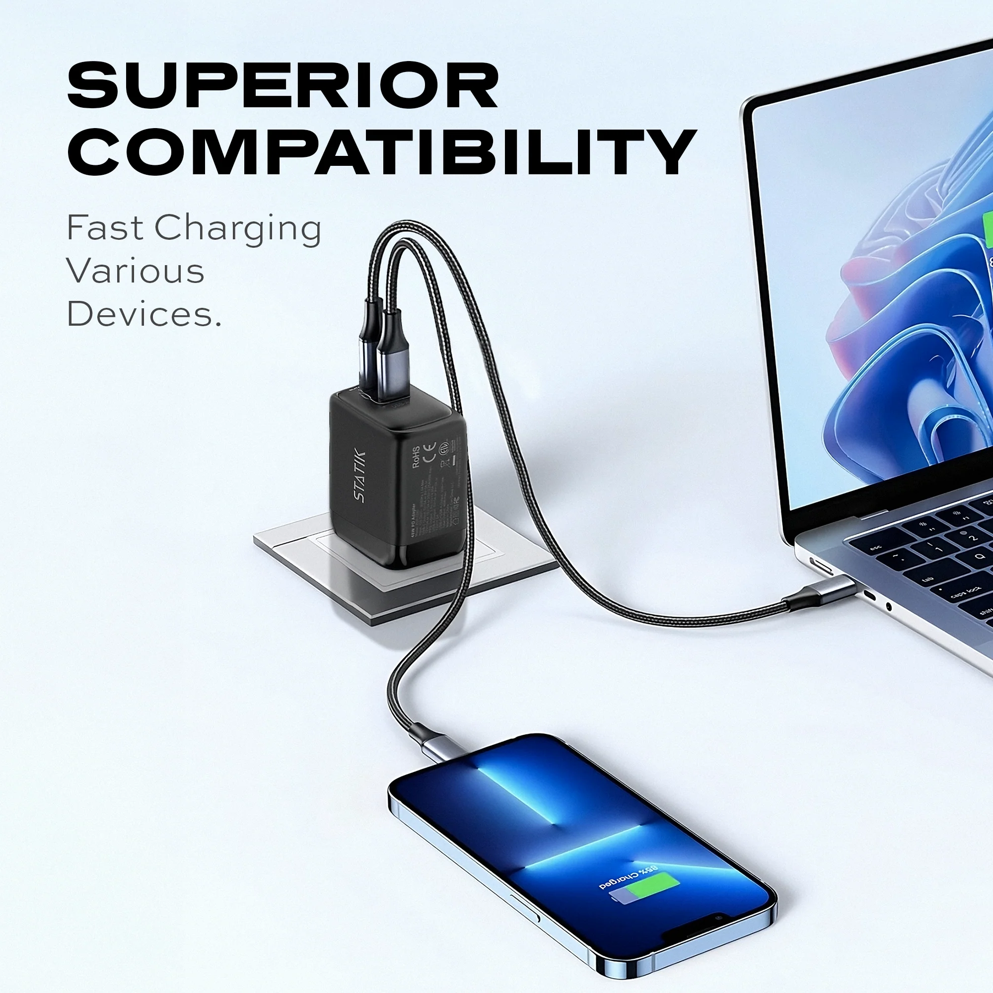 48W GaN BlitzCharge™ | Dual Power Adapter | 2 Ports Wall Charger | Universal & Compact - Image 5