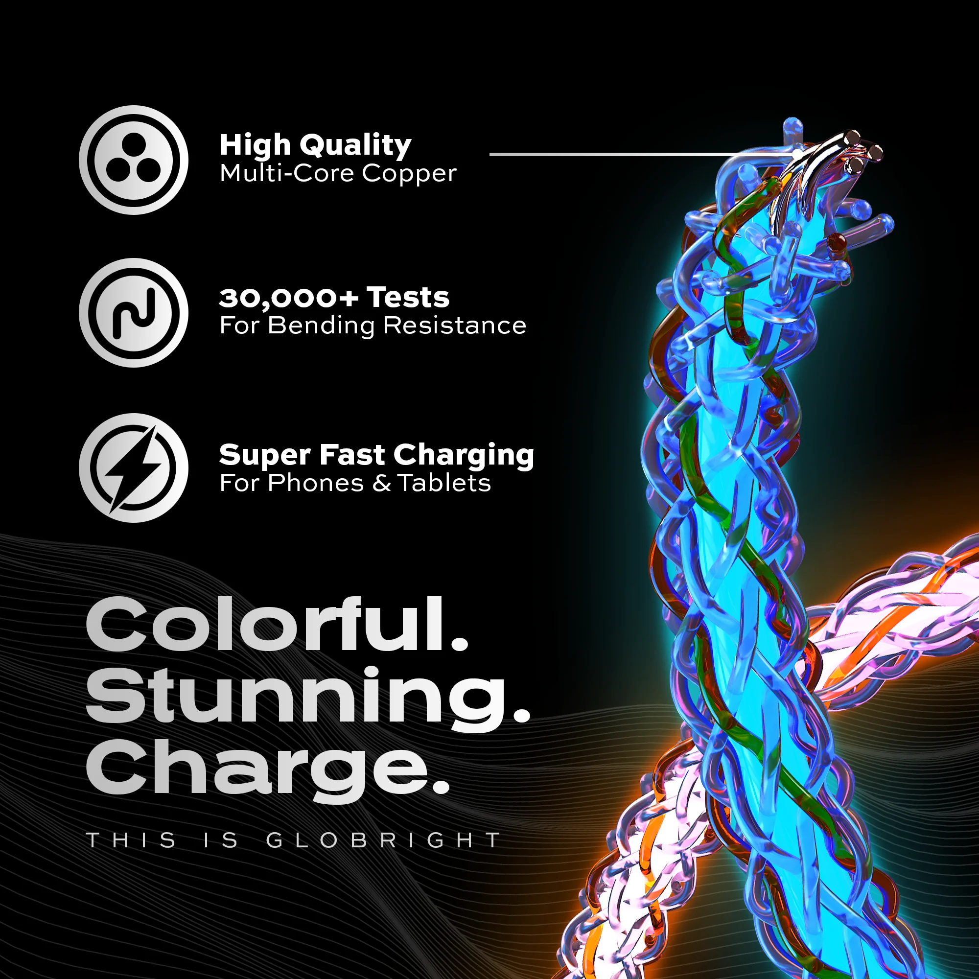 GloBright® USB-C | Braided LED Cable | 100W BlitzCharge - Image 3
