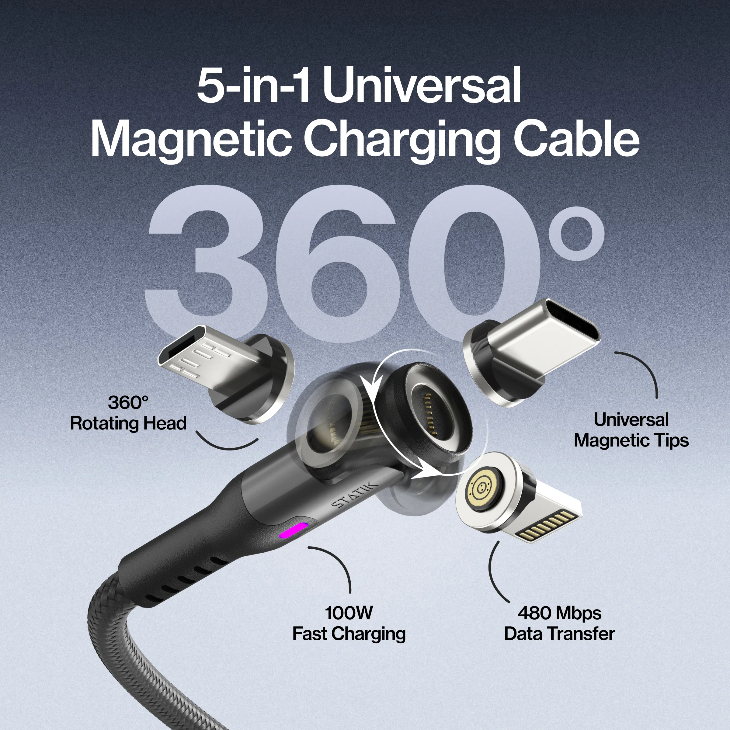 Statik® 360 Pro | 100W Universal Charge & Data Cable - Image 3